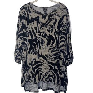Clara Sun Woo Women's Size Large Tunic Knit Top Black & Gray 3/4 Sleeve